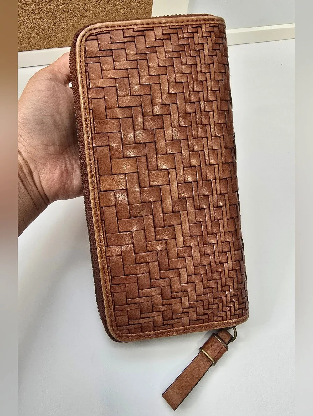Cole Haan Woven Zip-Around Wallet - Tan Brown